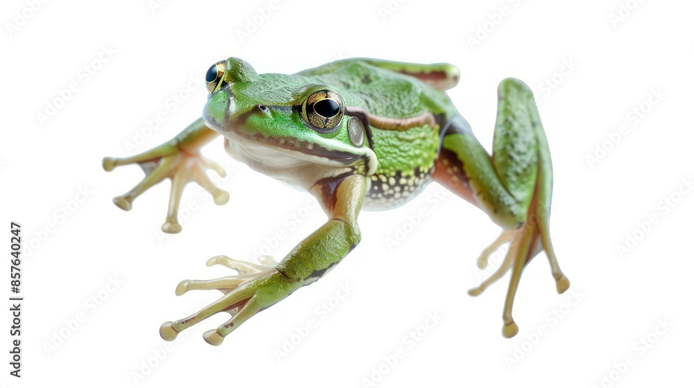 Obraz premium Small green frog isolated on white background.