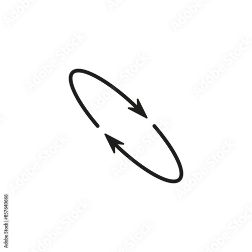 Two semicircular thin arrows rotate. Semi circle arrows following each other and moving in a circle. Vector symbol. Isolated Illustration on white background.