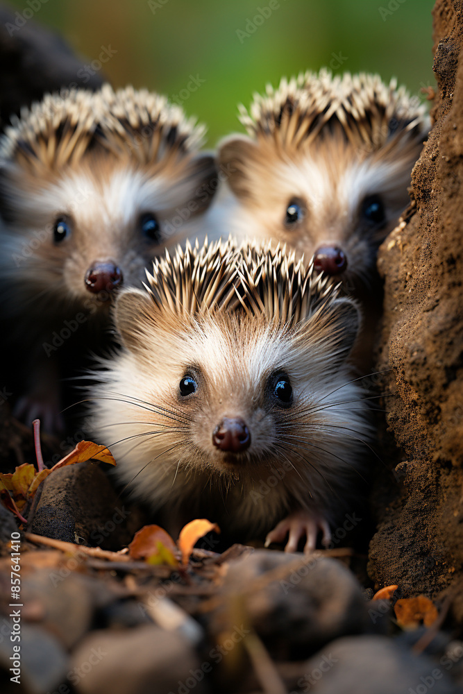 Fototapeta premium A group of cute hedgehogs