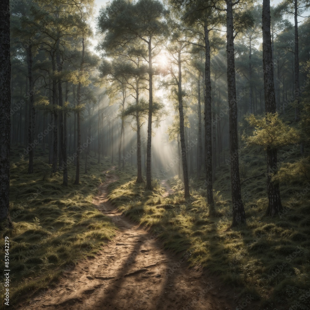 Obraz premium Mystic Forest Trail Sunrays
