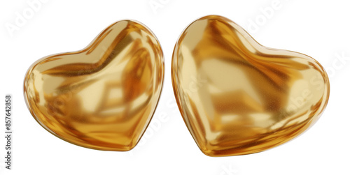 two golden hearts, metallic...
