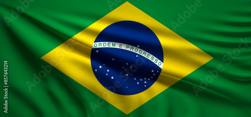 Quadro em tela flag of brazil with slight folds as smooth fabric of a flag, background