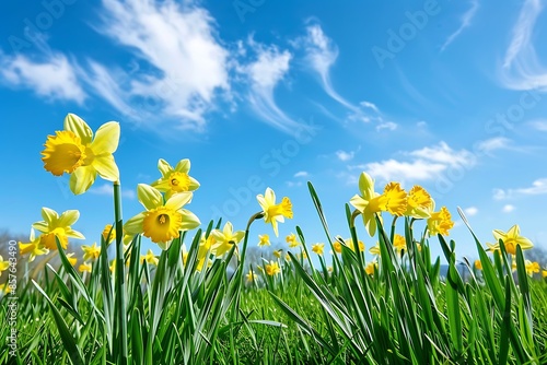 Yellow Daffodils Blooming in a Sunny Meadow