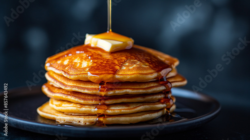 Wallpaper Mural Stack of Fluffy Pancakes with Butter and Maple Syrup with Copy Space. Torontodigital.ca