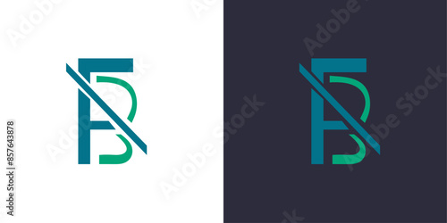 Letter F and B logo monogram, minimal style identity initial logo mark cut by a line. vector emblem green and blue logotype for business cards initials.