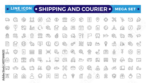 Shipping And Courier icon. Delivery service outline icon set. Contains order tracking, delivery home, warehouse, truck, scooter, and courier sea Air. Editable stroke outline icon.