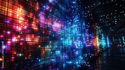 Wallpaper Mural A complex array of tiny LED lights embedded into a large, dark canvas, programmed to display an ever-changing pattern of abstract art Torontodigital.ca