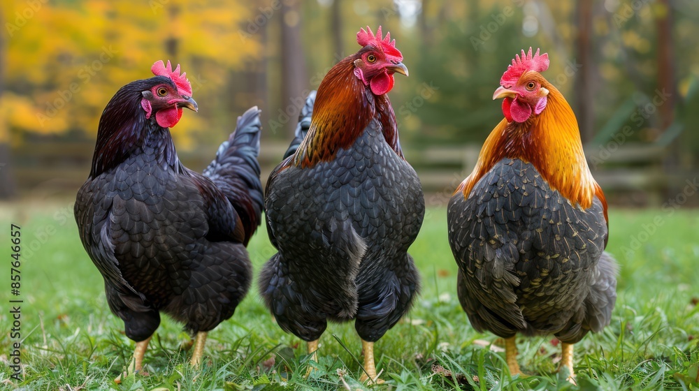 Fototapeta premium joy of raising pet chickens, from collecting fresh eggs to enjoying their amusing antics in backyard coops