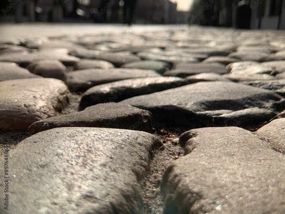 Close-up of stone pavement on the streets of an old European city Close-up of stone pavement on the streets of an old European city