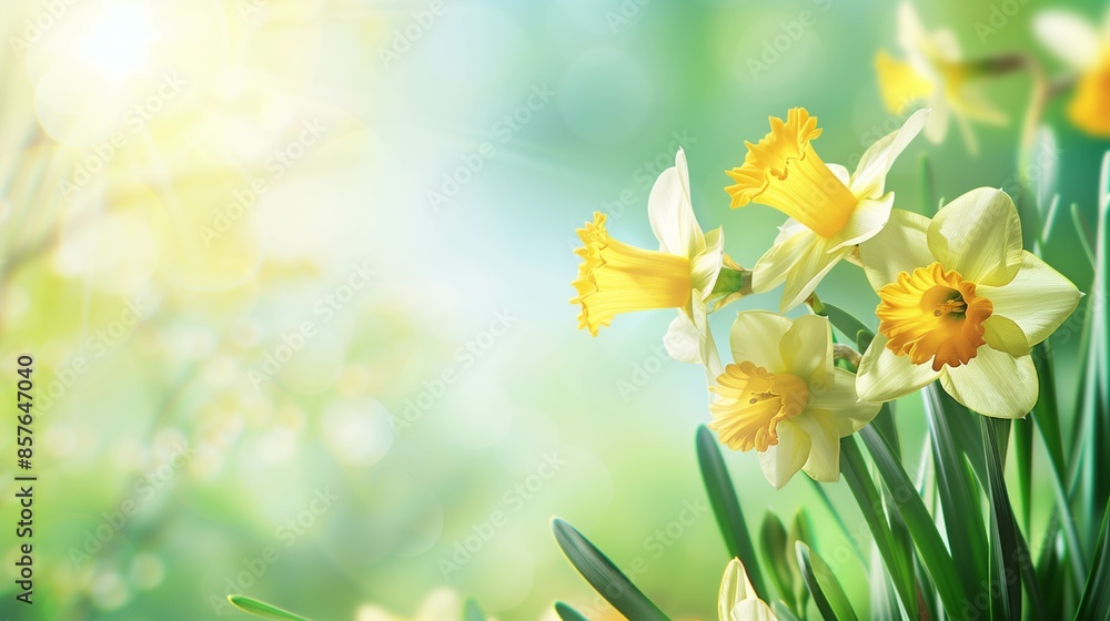 daffodil flower plants side view under bright sun shine daffodil flower plants side view under bright sun shine