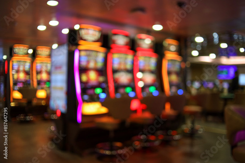Blurred image of casino slot machines 