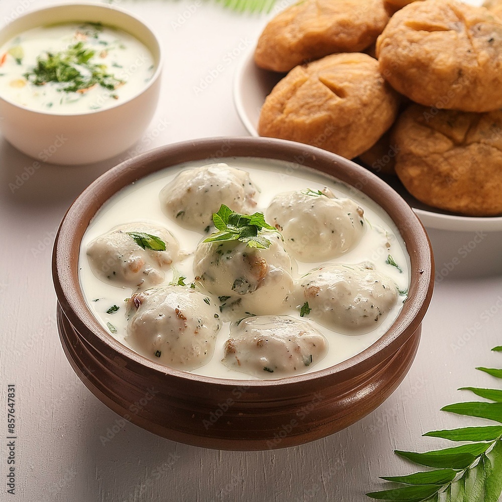 Indian popular food dahi vada also called dahi bhalla, dahi bhalle or dahi bada with topped curd and spices Indian popular food dahi vada also called dahi bhalla, dahi bhalle or dahi bada with topped curd and spices