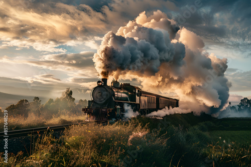 Steam Train Journey Through Autumn Landscape photo