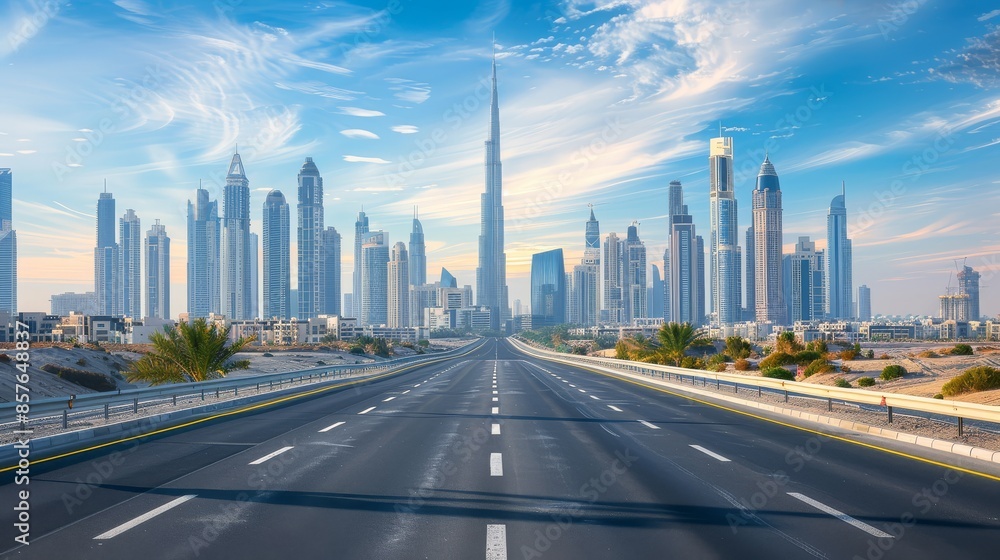 Fototapeta premium Urban road asphalt pavement and architecture