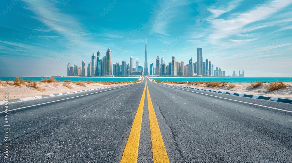 Fototapeta premium Urban road asphalt pavement and architecture