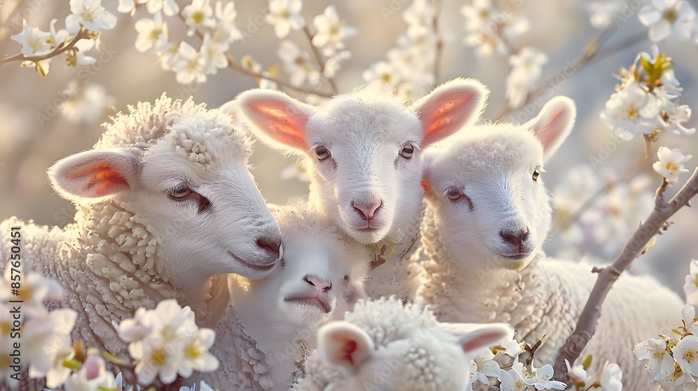cute lambs on field in spring. cute lambs on field in spring.