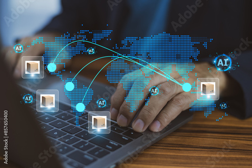 Obraz na płótnie Businessman utilizes AI technology to enhance and streamline the export process. AI logistic management or export manament. w salonie