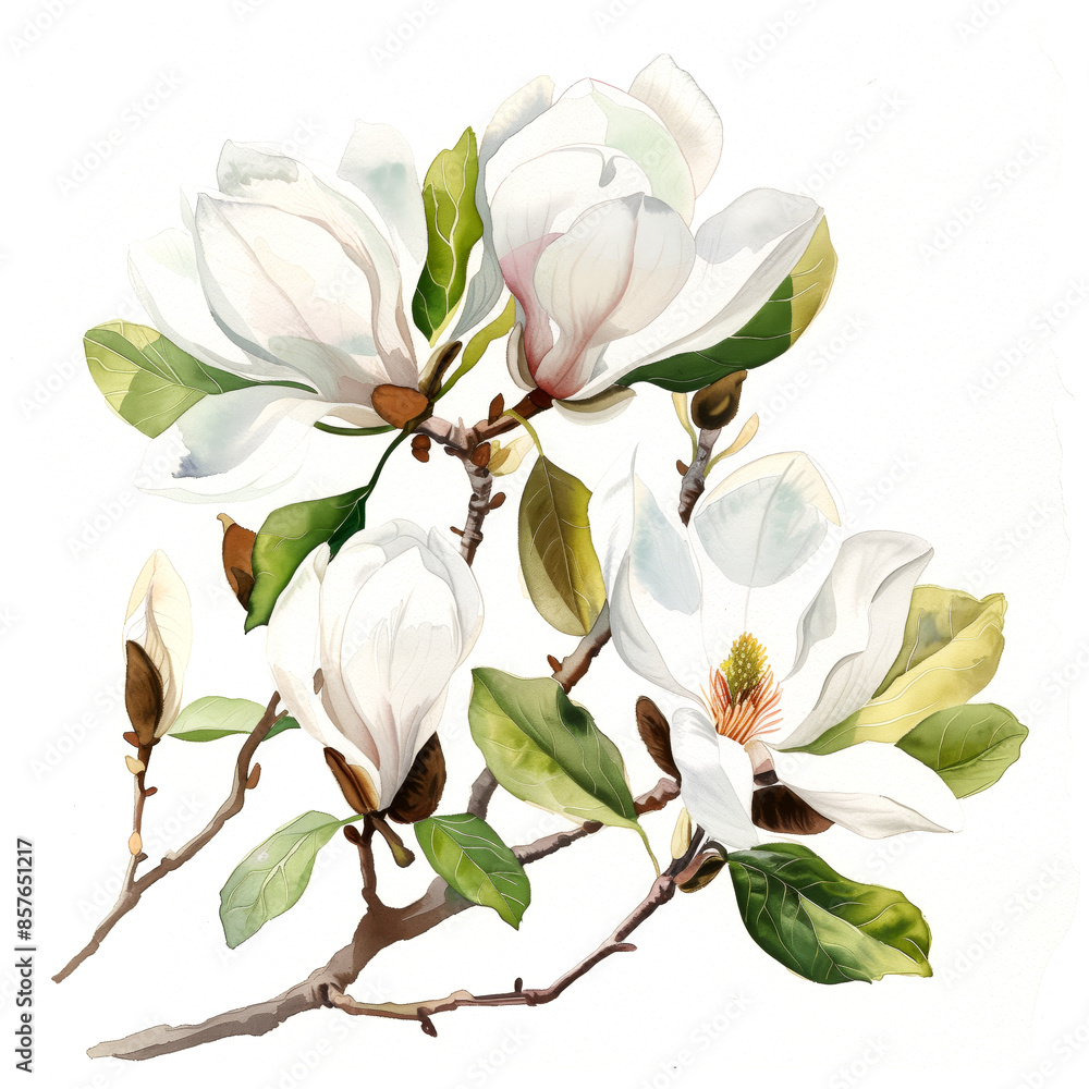 Obraz premium Magnolia Tree (Detail) Watercolor Illustration