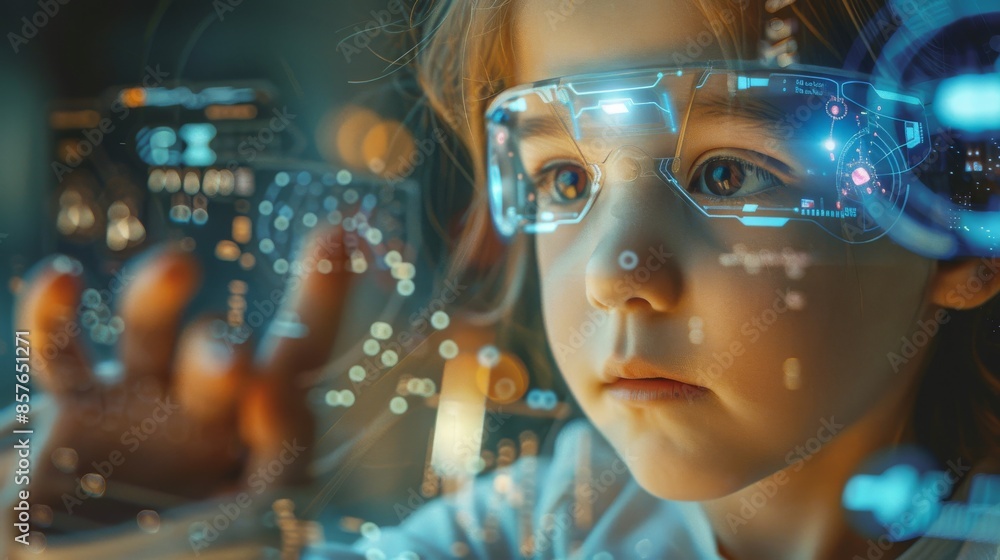 Futuristic Learning: Child Engages with Augmented Reality Processor in an EdTech Science Technology Concept Futuristic Learning: Child Engages with Augmented Reality Processor in an EdTech Science Technology Concept