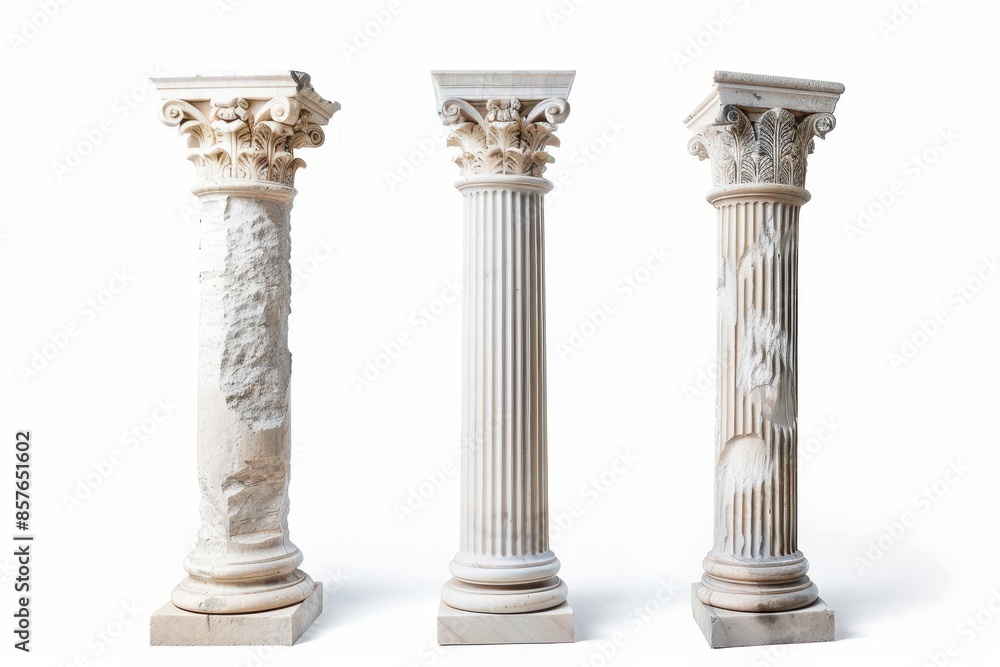 Obraz premium ancient marble pillars classic architectural elements isolated on white background