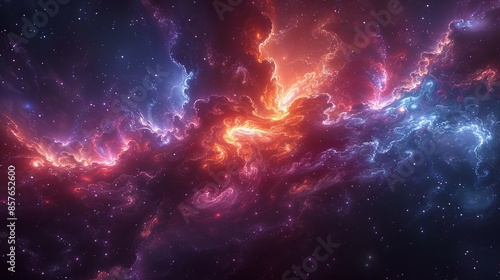 Cosmic Nebula with Red and Blue Glowing Clouds