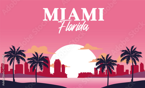 Miami Florida with beautiful sky background