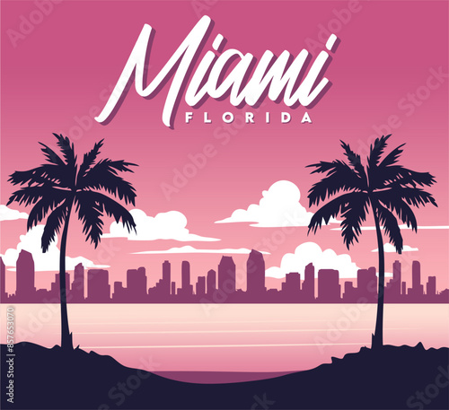 Miami Florida with beautiful sky background