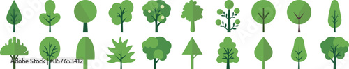 Green Trees Flat Illustrations Collection. Suitable for infographics, books, banners and other designs