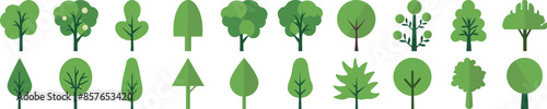 Green Trees Colour Flat Illustrations Collection for infographics, books, banners and other designs