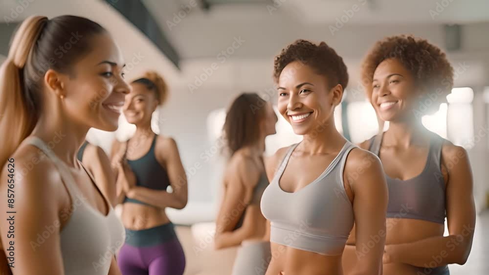 Women Smiling During Yoga Class Generative AI Women Smiling During Yoga Class Generative AI