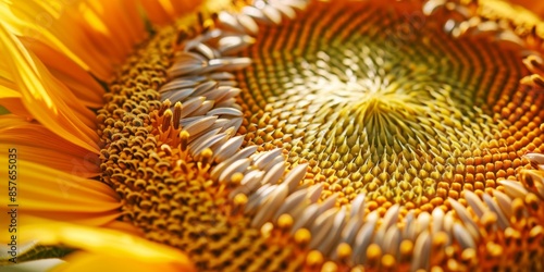 Symmetrical pattern of sunflower seeds in a sunflower head