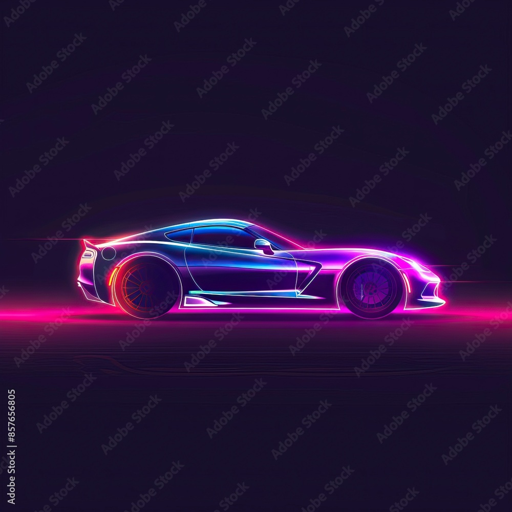 Side view neon glowing sport car silhouette. Abstract modern styled vector illustration Side view neon glowing sport car silhouette. Abstract modern styled vector illustration