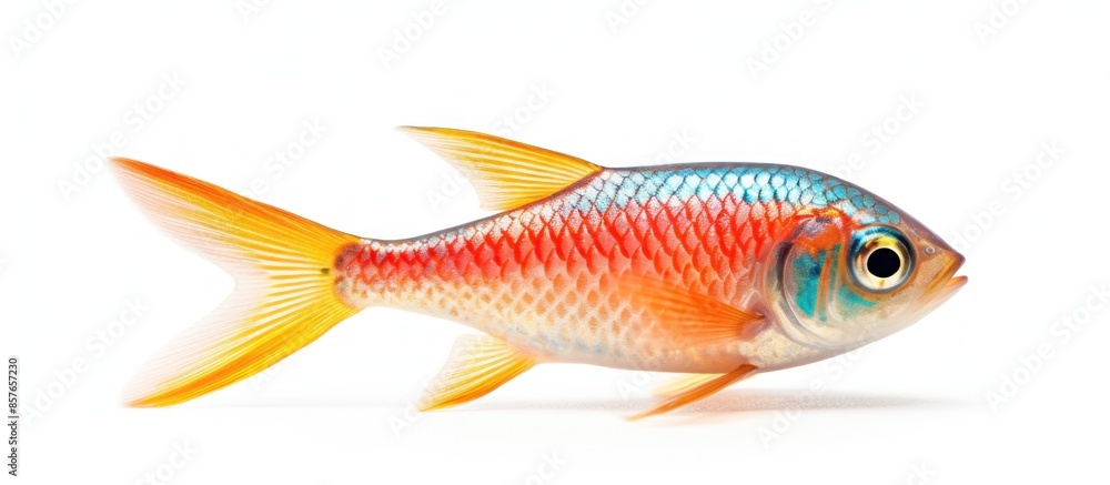 A fish with orange and blue stripes swims in a tank A fish with orange and blue stripes swims in a tank