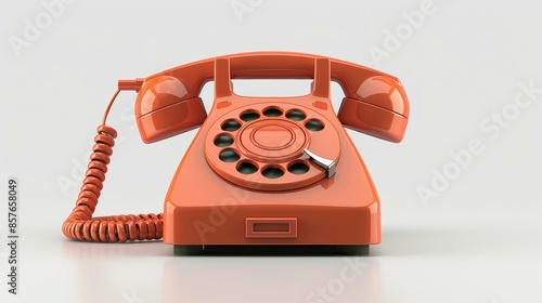 a 3D render of a vintage rotary telephone from the 1990s, isolated on a plain white background. The telephone is orange in color and has a coiled cord.