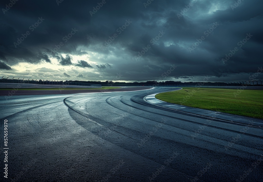 Naklejka premium A wet road with a red line on it