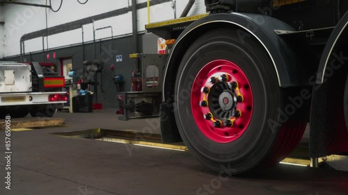 Lorry wheel spin in slowmotion photo