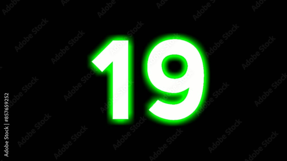 Neon number 19 sign symbol modern animation motion graphics flicking on black background,green color glowing and shining for video elements Neon number 19 sign symbol modern animation motion graphics flicking on black background,green color glowing and shining for video elements