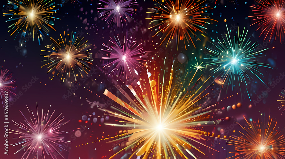 festive starburst background with sparkling confetti and fireworks exploding in various directions festive starburst background with sparkling confetti and fireworks exploding in various directions