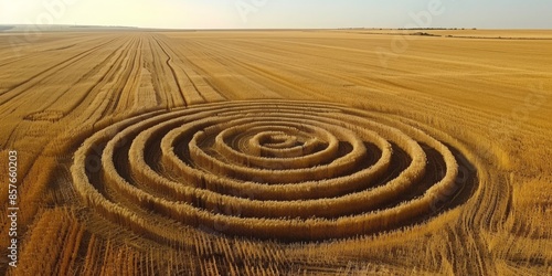 Aerial view of symmetrical crop circles in a field
