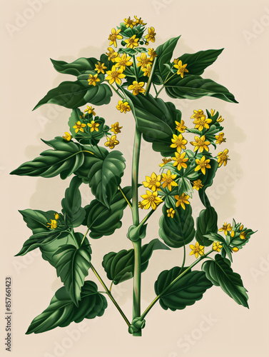 Screen print poster design  of botanical wildflower mustard seed plant on old vintage paper, background, wallpaper, wall art