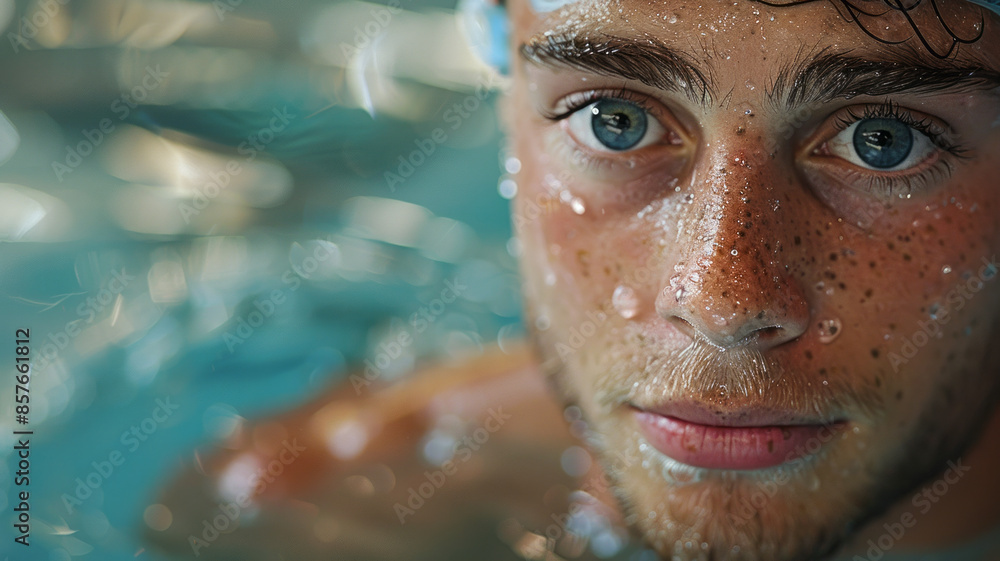 Quadriplegic swimmer posing for the camera at the side of the pool.generative ai Quadriplegic swimmer posing for the camera at the side of the pool.generative ai