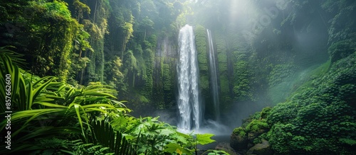 Lush Tropical Waterfall in a Misty Rainforest © andri