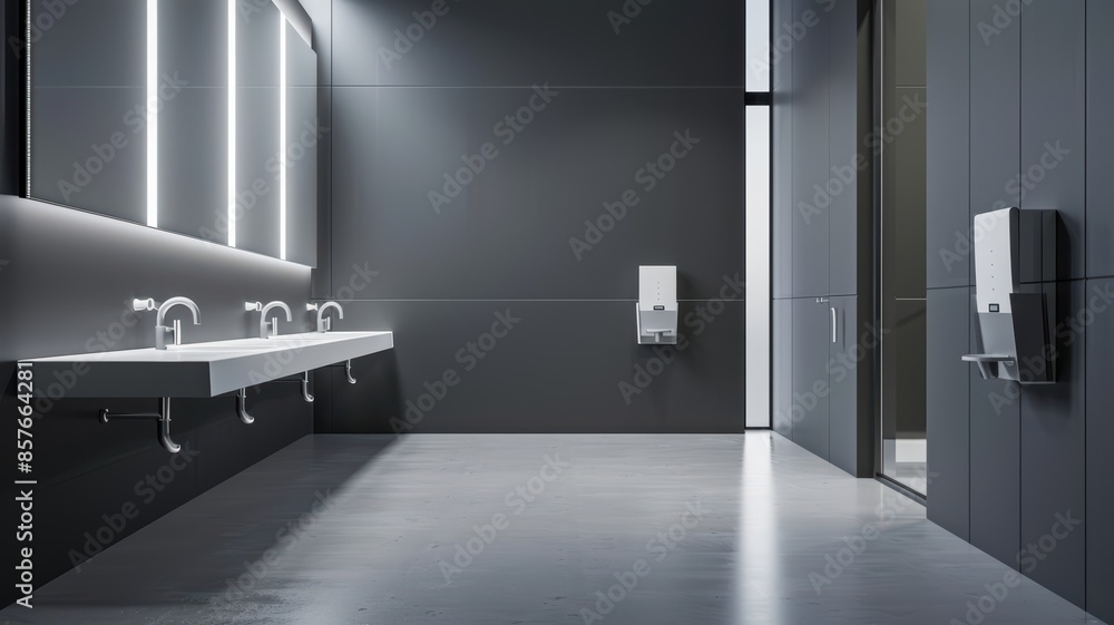 Clean public restroom with clear signage and accessible facilities, copy space, Clean public restroom with clear signage and accessible facilities, copy space,