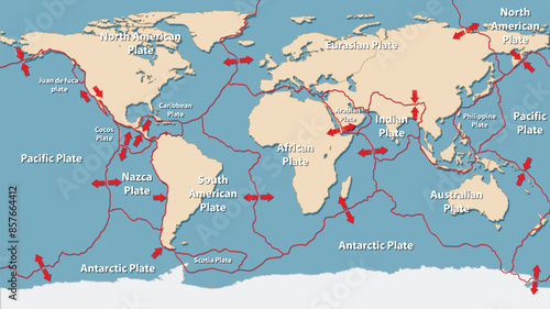Illustration of Earth's major tectonic plates