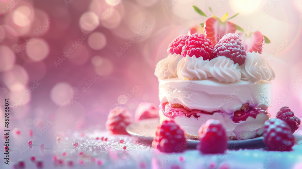 Vibrant 3D Copy Space Dessert with Softly Blurred Background Vibrant 3D Copy Space Dessert with Softly Blurred Background