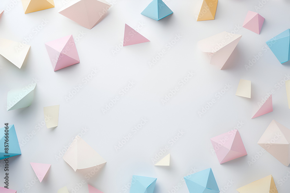 Pastel Origami Geometric Shapes on White Background Pastel Origami Geometric Shapes on White Background