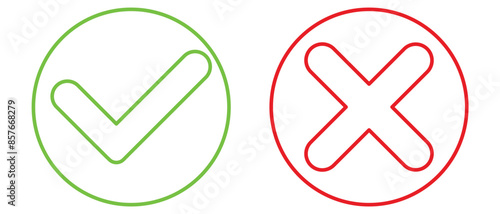 checkmark and x or confirm and deny line art color icon for apps and websites. buttons isolated on a white background. vector illustration.