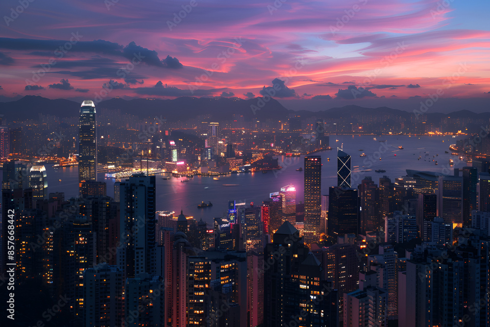 Obraz premium Night Skyline with Vibrant City Lights