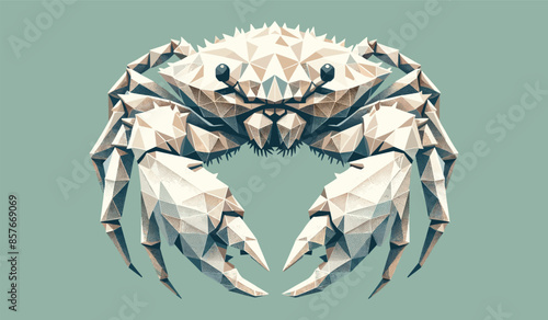 A low polygon 3D yeti crab isolated on gray background, vector illustration, sea animal concept