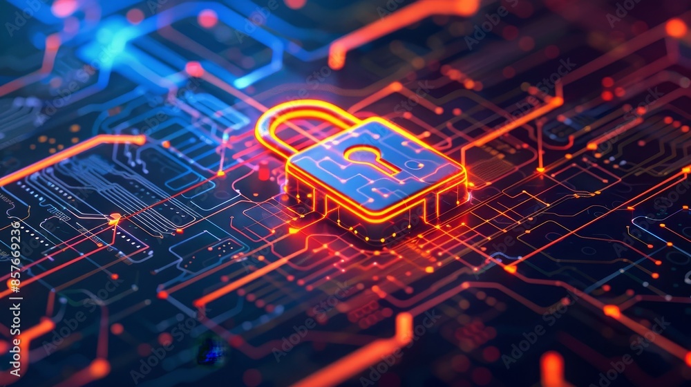 Data breach notification bound by a padlock, emphasizing cybersecurity failures, raw and clear, detailed illustration Data breach notification bound by a padlock, emphasizing cybersecurity failures, raw and clear, detailed illustration